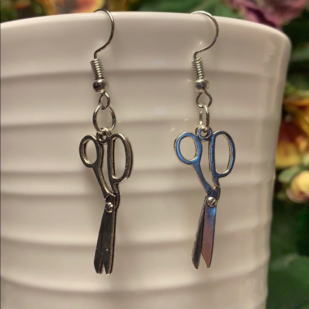 Scissors Earrings, Silver Tone Dangling Earrings